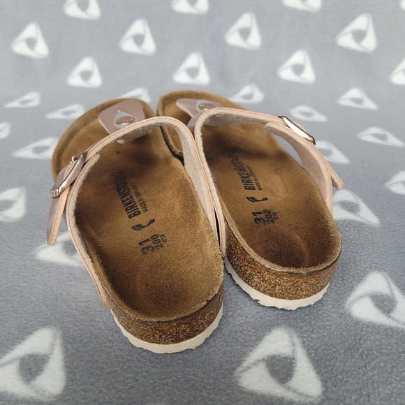 Birkenstock Gizeh Kids Sz 31 Birko Flor Silver Metallic Copper Sandals - Picture 7 of 11